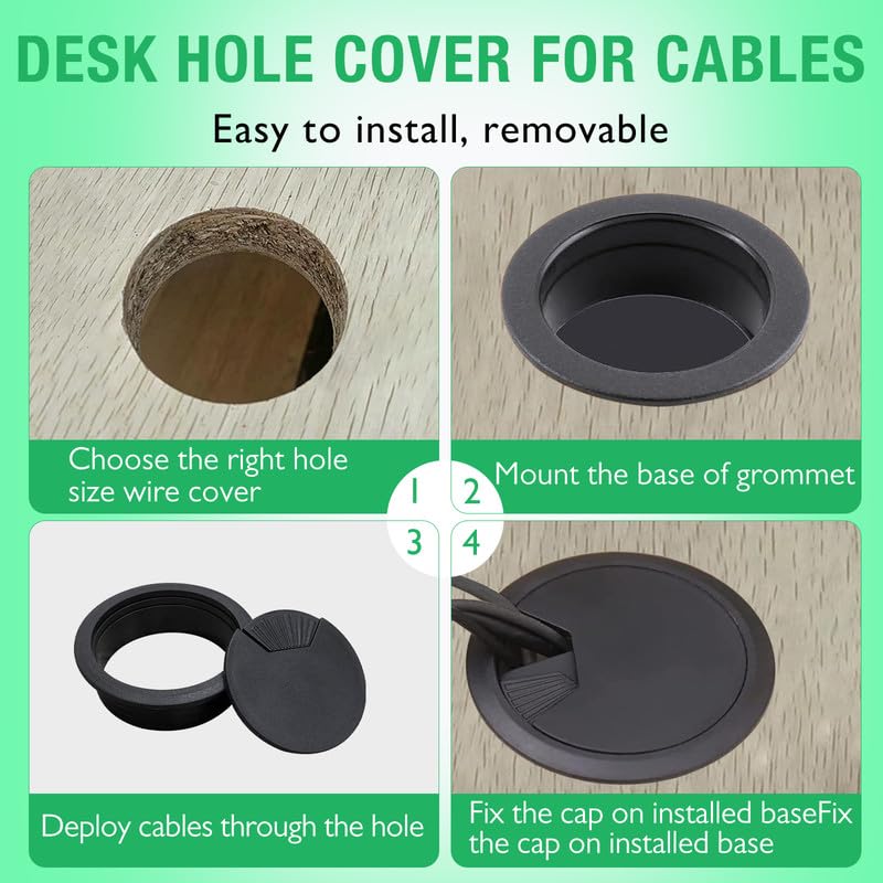 5 Pcs Desk Grommet 2-3/8" / 60 mm, Desk Cord Hole Cover, Cable Grommet ABS Plastic, Desk Hole Grommet for Home & Office Pc, Detachable Adjustable Cable Cord Organizer-Silvery