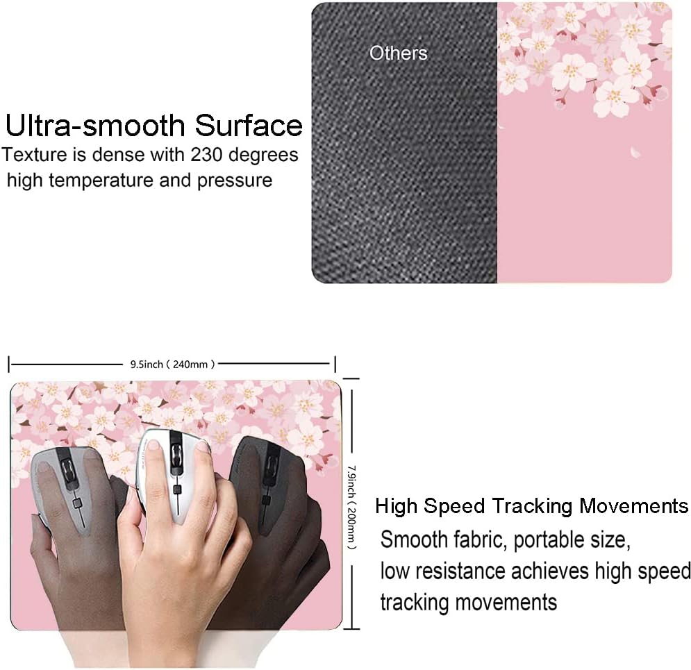 Mouse Pad, Premium-Textured Mouse Mat, Non-Slip Rubber Base Mousepad for Laptop, Computer & PC,9.5×7.9 in,Cherry Blossom Flower