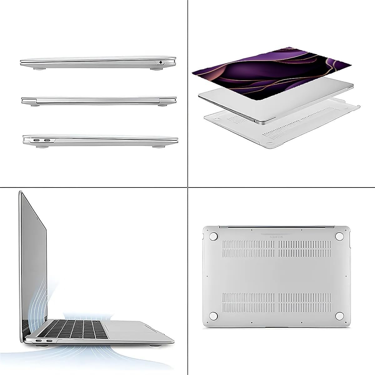 Compatible with MacBook Air 13.3 13.6 Inch Case 2022 2021 2020 2019 Plastic Hard Shell Case Cover,13.6 Air (A2681) M2 2022, Purple and Gold Color Line
