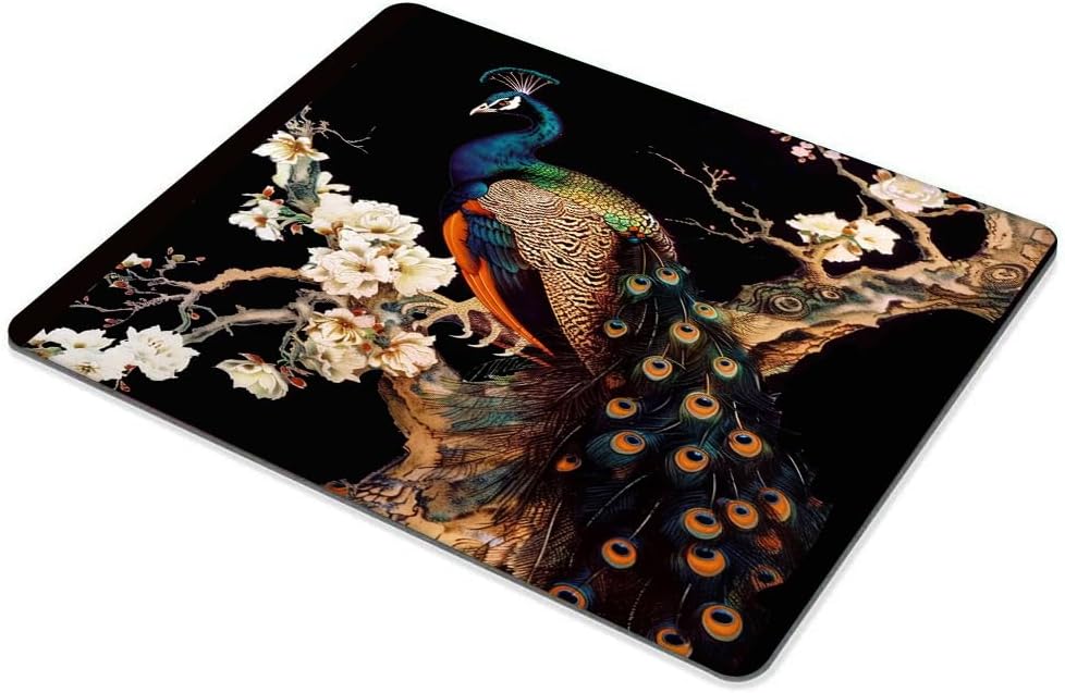 Square Mouse Pad Colorful Peacock on a Tree Branch-1,Gaming Mouse Pads for Desk,Soft Computer Waterproof Non-Slip Mouse Mat