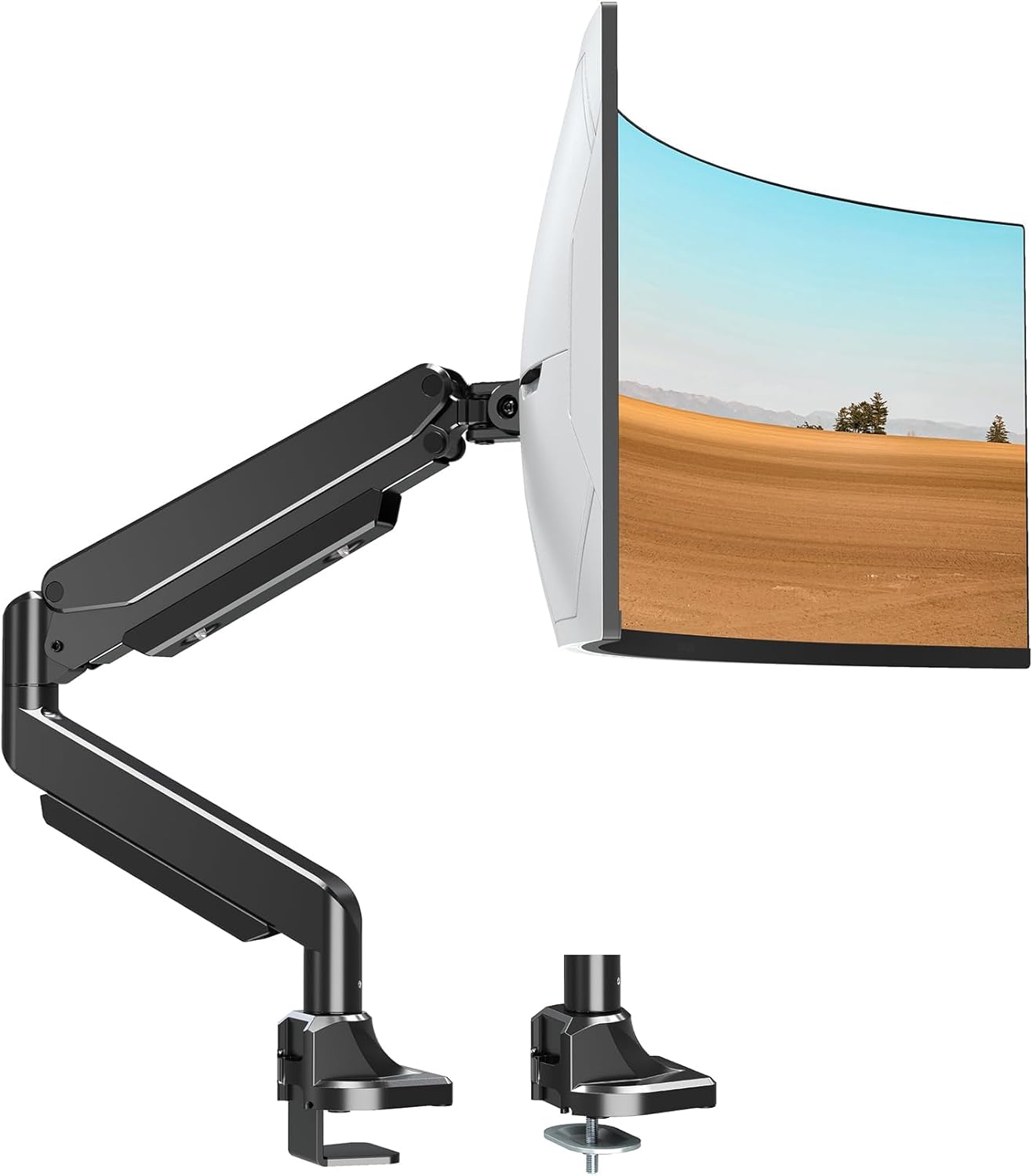 MOUNTUP Single Monitor Mount fits 22''-43'' Ultrawide Screen, Holds 6.6-33lbs, Computer Monitor Arm Desk Mount, Heavy Duty Gas Spring Monitor Stand for Flat/Curved Screen, with C-clamp/Grommet Base