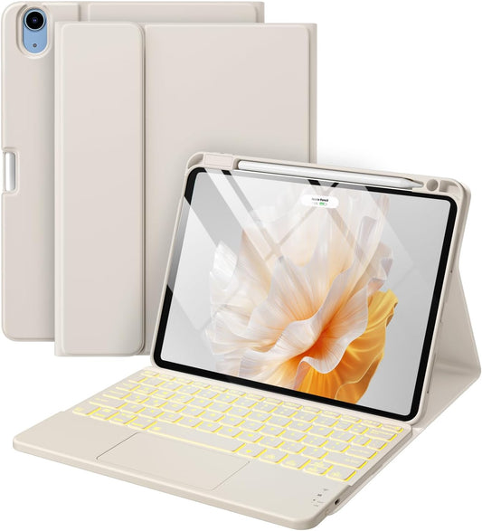 Compatible with iPad Air 11 Inch & Air 5th/ Air 4th Generation Case with Keyboard - Multi-Touch Trackpad, 7-Color Backlit, Detachable Folio Cover for Air 11-inch M3/M2 (2025/2024) (Starlight)
