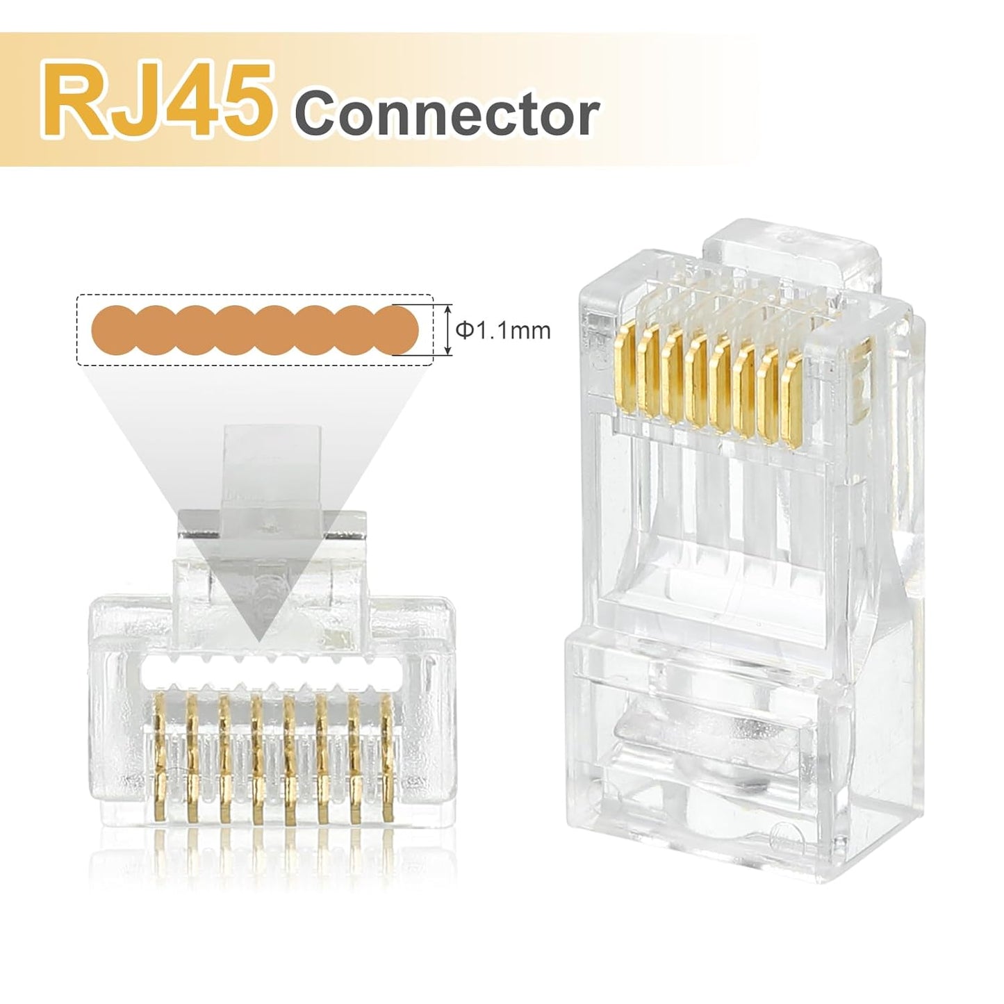 MECCANIXITY 60pcs Cat6 RJ45 Pass Through Connectors, RJ45 Connector 8P8C Gold Plated Plugs with 60pcs Black Strain Relief Boots for Solid or Stranded UTP Ethernet Cable, 1.1mm