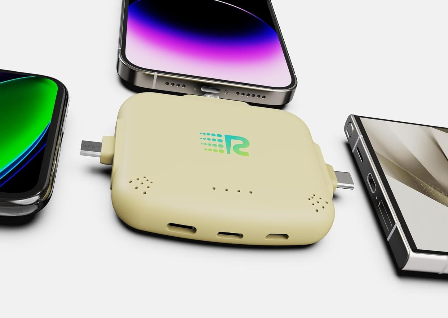 Universe 3 in 1 Portable Charger – 3300mah, 2.4A High-Speed Fast Charging Compatible with iPhone and Android Lightning, Type C, Micro-USB Charges 3 Devices at a Time Pre-Charged RC33 Gold