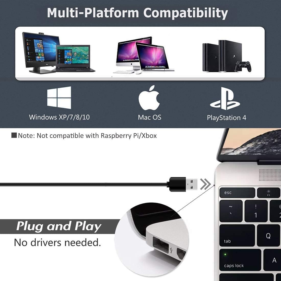 JOUNIVO USB Computer Microphone with Mute Button, Plug&Play Condenser, Desktop, PC, Laptop, Mac, PS4 Mic -360 Gooseneck Design -Recording, Dictation, YouTube, Gaming, Streaming