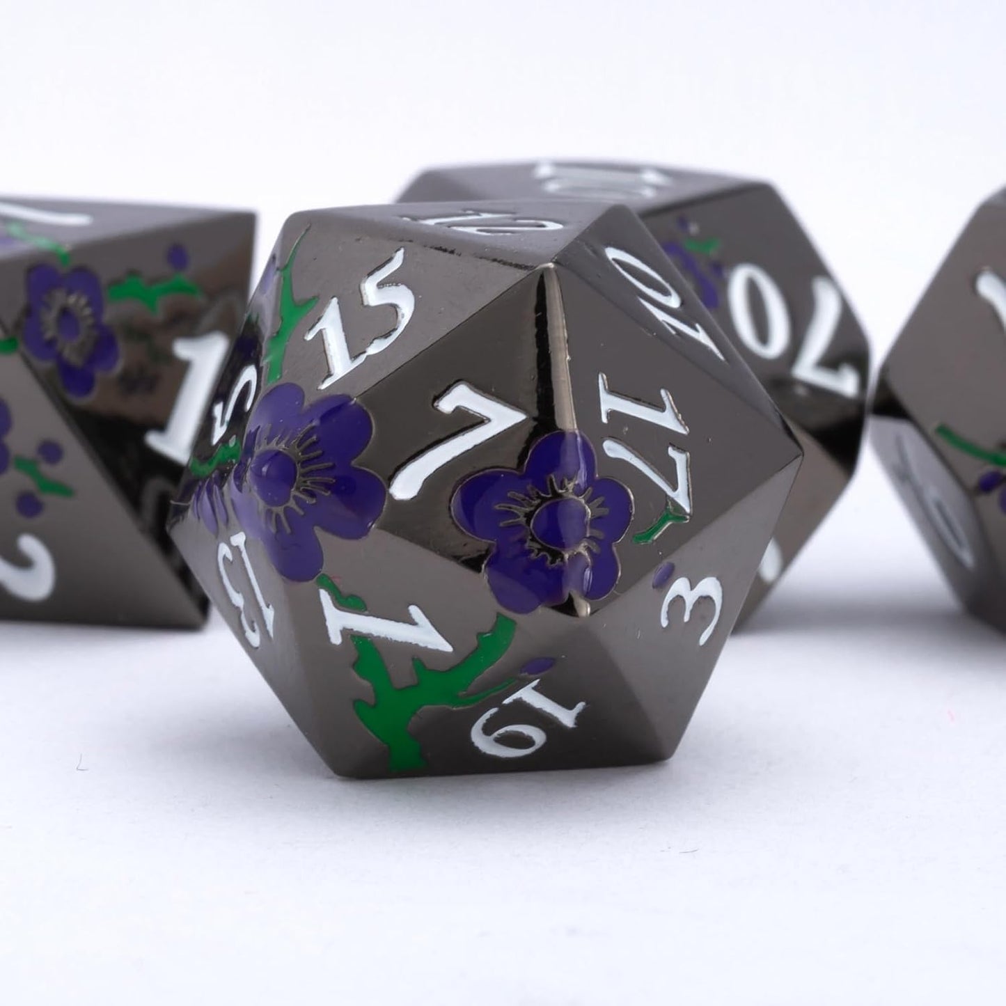 Black Metal Dice Set D&D,7pcs RPG Metal Flower Dice Set with Gift Box,RPG Polyhedral Metal Dice for Table Game(Black Nickel - Purple Green)