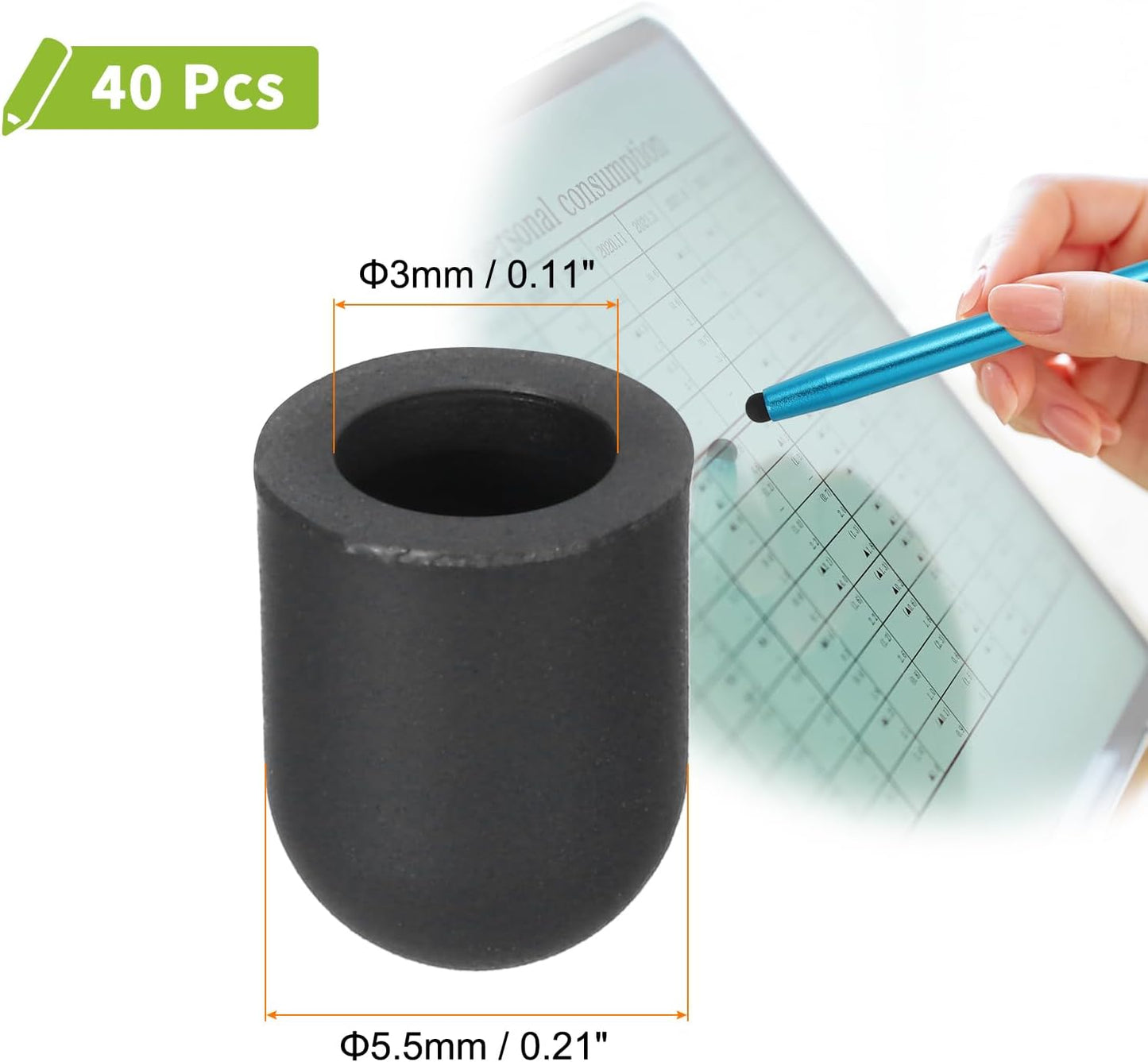 MECCANIXITY 40Pcs Replacement Stylus Pen Tips 5.5mm Conductive Capacitive Touch Screen Pens Tips Silicone Rubber, Black