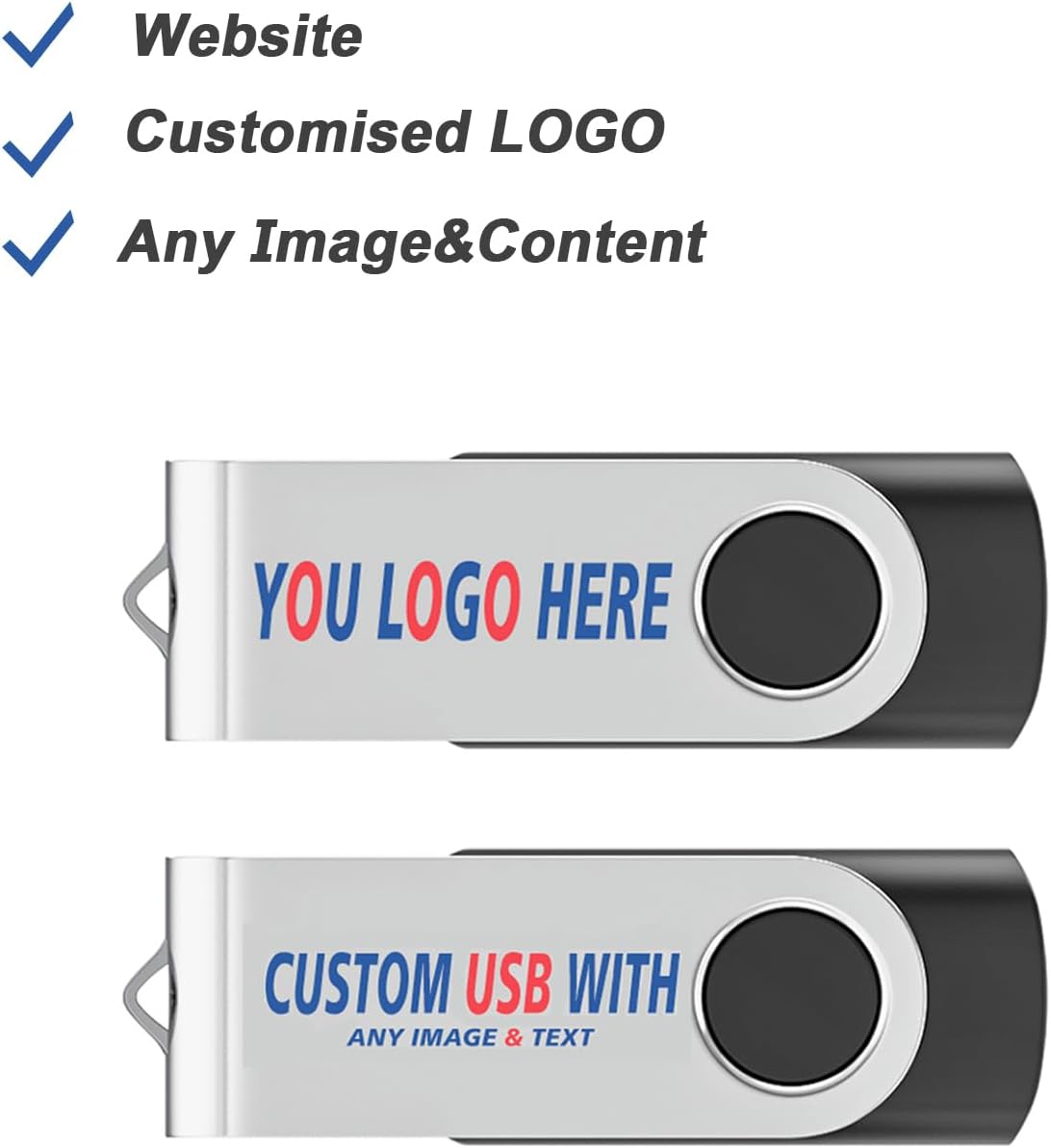 Personalized Flash Drives 4GB, Wooolken Customizable USB 2.0 Thumb Drives 10/20/50/100 Pack, Logo Memory Stick Custom Flash Drive Engraved Logo (Mixcolors)