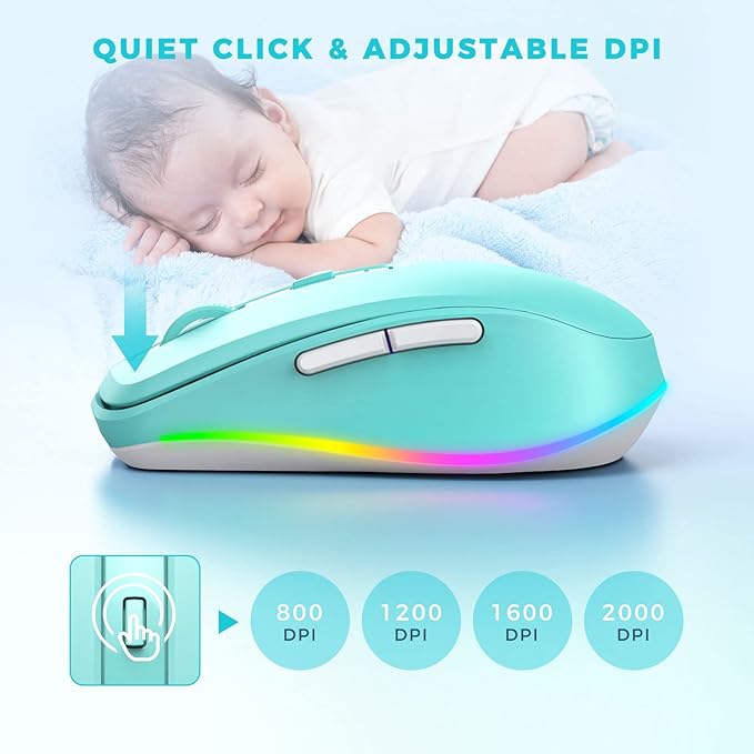 PEIOUS Wireless Mouse, Mouse Jiggler - LED Wireless Mice with Build-in Mouse Jiggler Mover, Rechargeable Moving Mouse for Computer with Undetectable Random Movement Keeps Computer Awake - Green