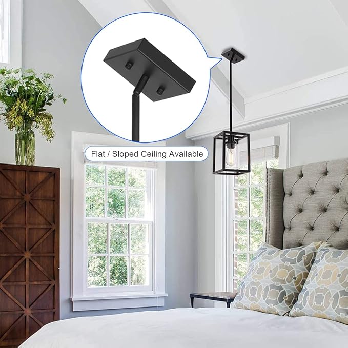MELUCEE 1-Light Black Pendant Lights Industrial Farmhouse Chandeliers Mini Island Light Fixtures Ceiling Hanging with Clear Glass Shade for Dining Room Entryway Hallway Restaurants
