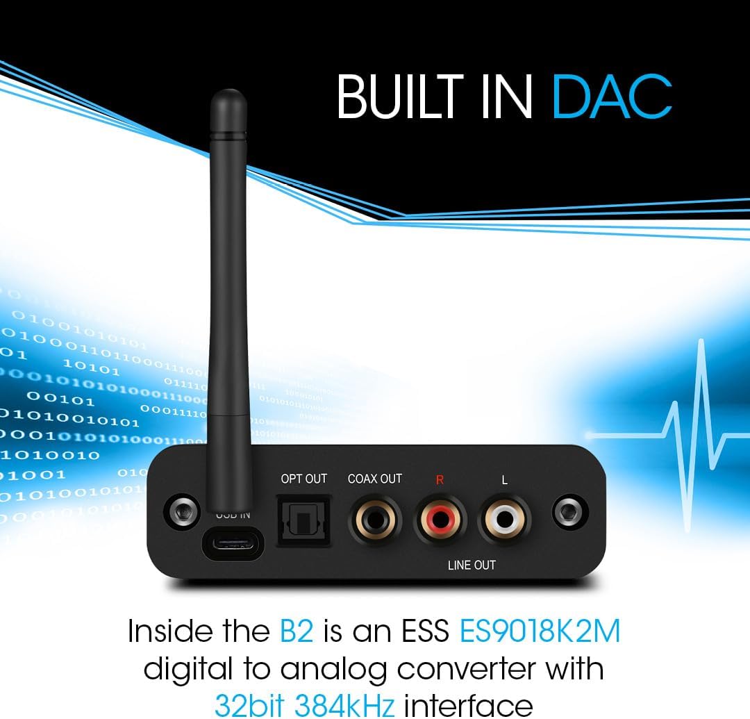 B2 aptX HD, LDAC Hi-Fi Bluetooth 5.1 Audio Receiver,Bluetooth Adapter with ESS DAC, Analog Stereo RCA Output, Enhanced Working Range,OLED Display, Digital Coaxial & Optical Outputs
