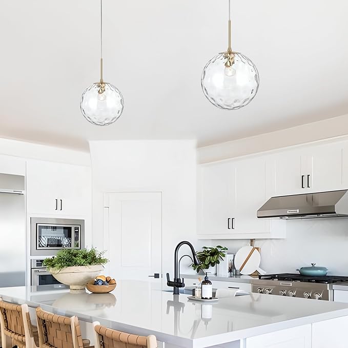 ALICE HOUSE 10-inch Gold Kitchen Island Pendant Light, Hammered Glass, Modern Farmhouse Pendant Lighting, Brushed Brass Hanging Light Fixture for Bathoom, Entryway and Hallway AL4202-P1