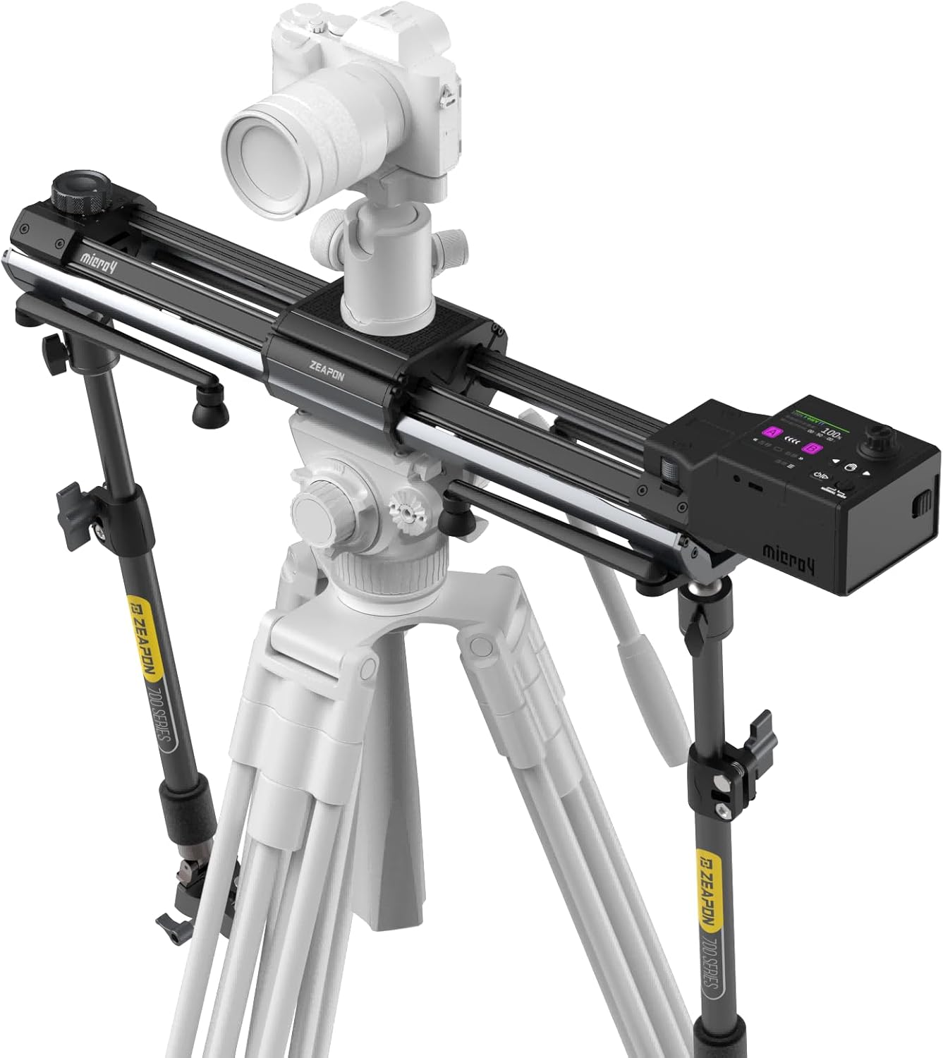 Zeapon Micro4 E700 Double Distance Motorized Camera Slider, High-Speed Low Noise Motor 10-26Lbs Payload, 30''/77cm Compact Slider with Carrying case, LCD Screen, App Control, Smooth Damping Design