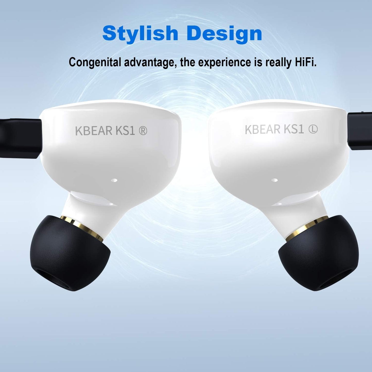 YINYOO KBEAR KS1 in Ear Monitor Bass Earbuds Wired Earbuds,Clear Sound Stereo Headphones, Vocals Forwards High Resolution Noise Canceling Earphones, Dual Magnectic Circuit Dynamic Detachable Cable