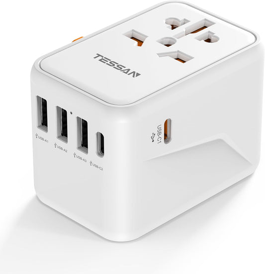 TESSAN Universal Travel Adapter, 45W International Plug Adaptor with 2 USB C 3 USB A Ports, Travel Worldwide Power Outlet for US to European EU UK AUS Ireland(Type C/G/A/I)