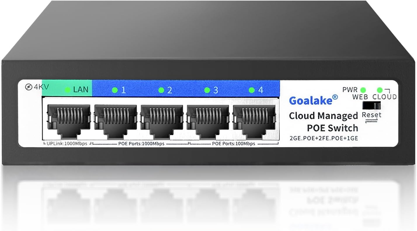 5-Port Ethernet PoE Switch (4 PoE Ports, 1 Uplink) with Extend Function, Easy Smart Managed Ethernet Switch, Plug & Play, Fanless Metal Design, VLAN, Qos,Desktop/Wall Mount