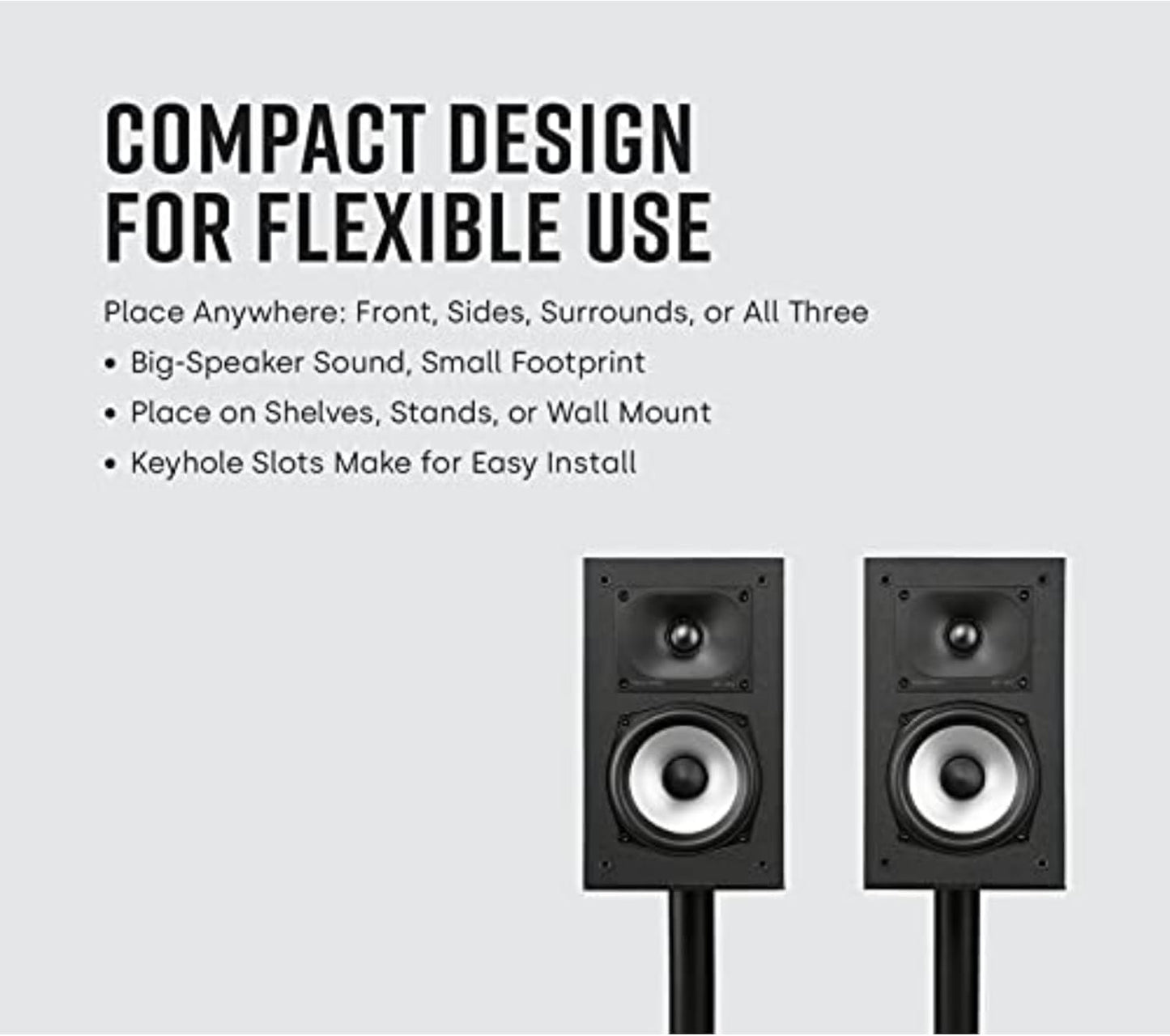 Polk Monitor XT15 Pair of Bookshelf or Surround Speakers - Hi-Res Audio Certified, Dolby Atmos & DTS:X Compatible, 1" Terylene Tweeter & 5.25" Dynamically Balanced Woofer (Pair, Midnight Black)