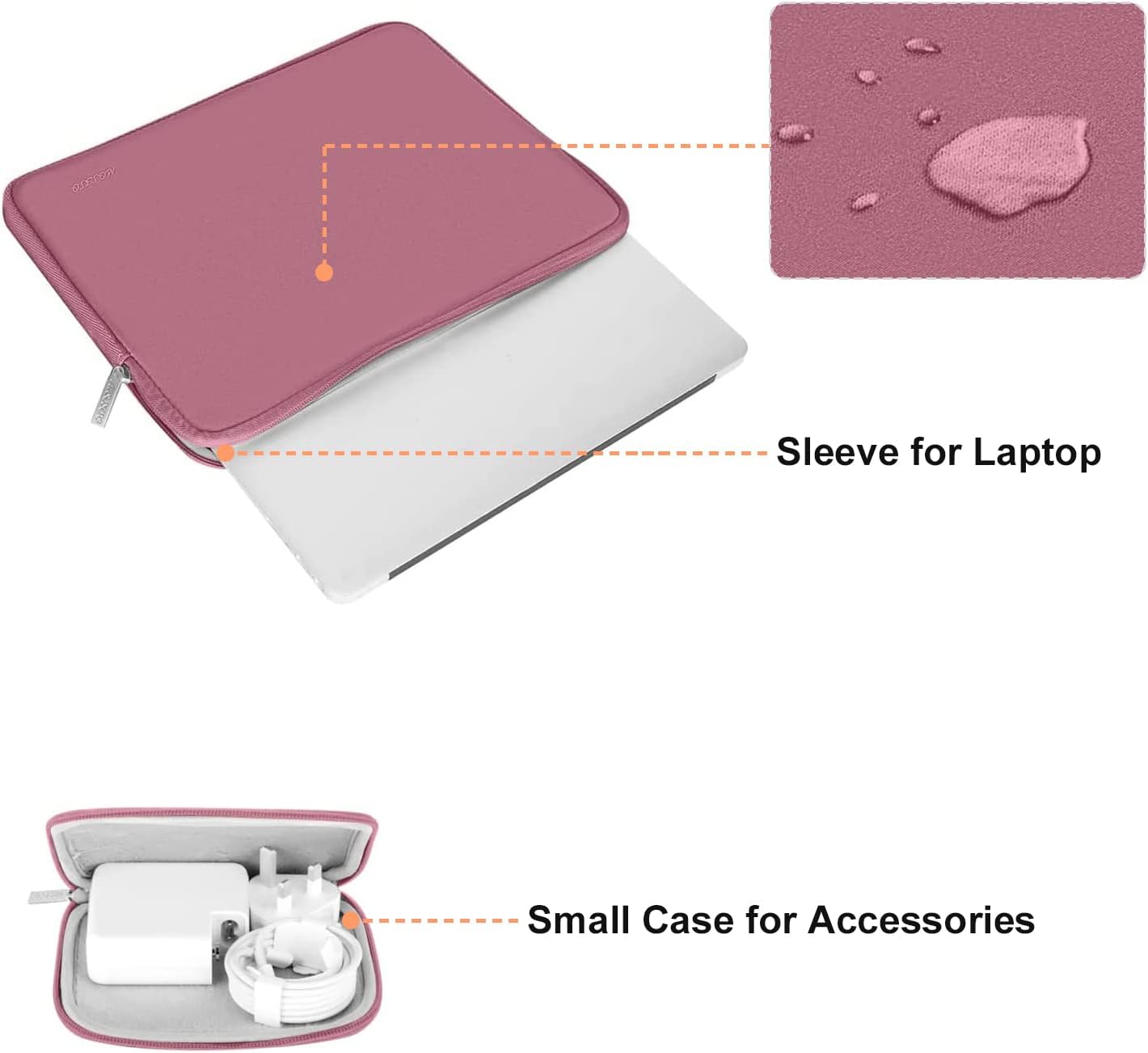 MOSISO Laptop Case 13.3 inch, 13-13.3 inch Laptop Sleeve Bag Compatible with MacBook Air/Pro 13 / Pro 14, HP Dell ASUS Lenovo Notebook, Neoprene Computer Sleeve Bag with Small Case, Dusty Rose