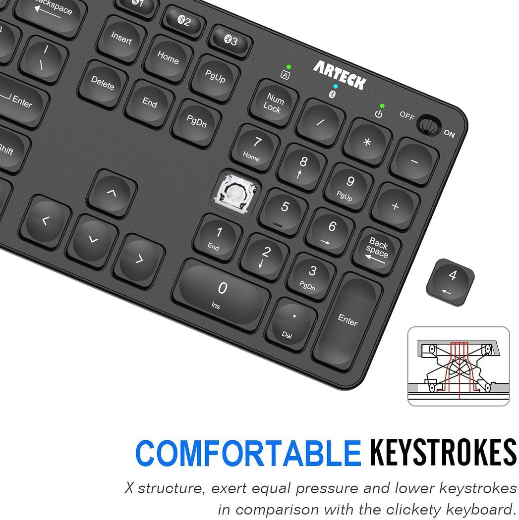 Arteck Universal Backlit 7-Colors & Adjustable Brightness Multi-Device Full Size Wireless Bluetooth Keyboard for Windows, iOS, iPad OS, Android, Computer Desktop Laptop Surface Tablet Smartphone