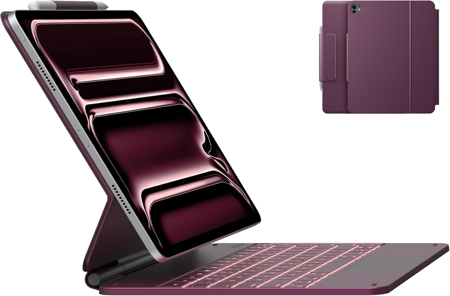 typecase Keyboard Case for iPad Pro 13-inch (M4) 2024,Magic Keyboard with 11 Colors Backlight for iPad Pro 13,Keyboard Case with Pencil Holder,Multi-Touch Trackpad,Easy-Set Magnetic Stand(Raspberry)