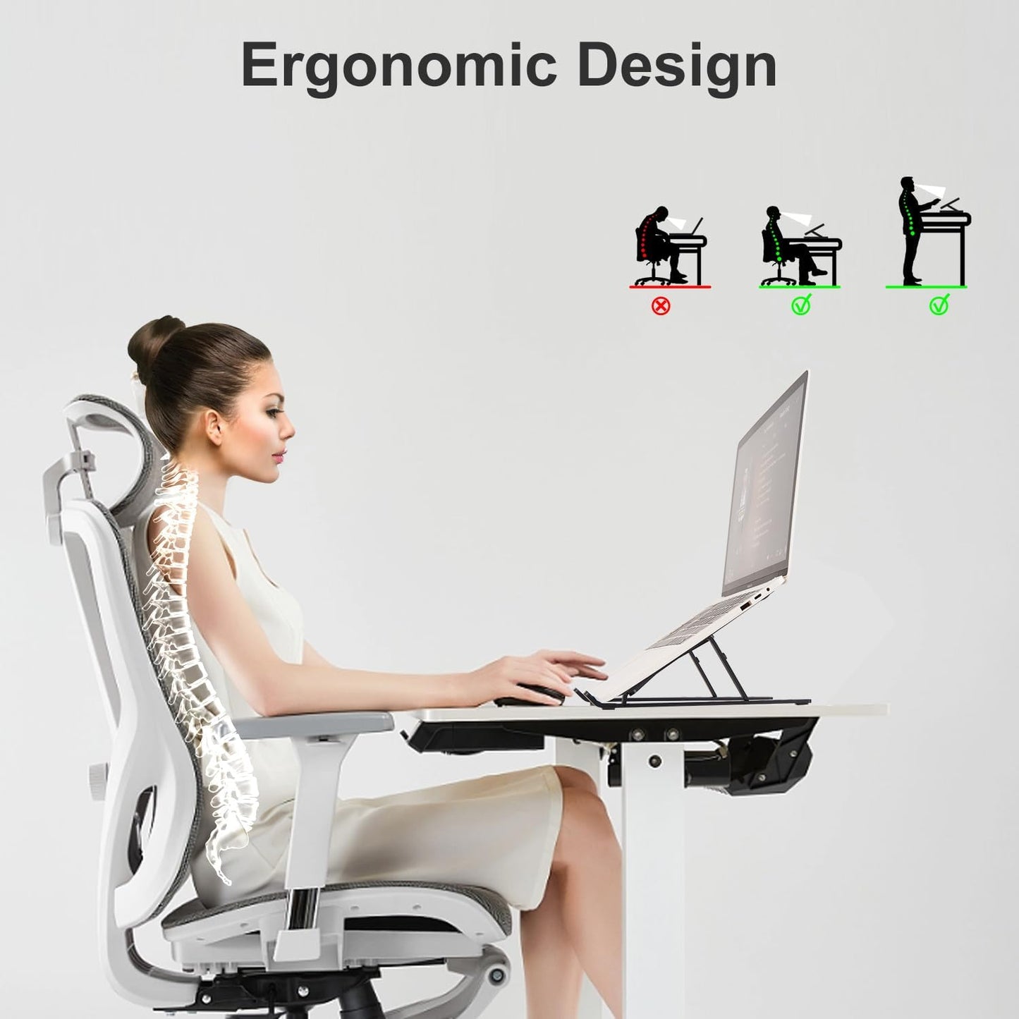 Ergonomic and Foldable Laptop Stand for Desk, Adjustable Riser, Fits All Laptops and Notebooks up to 17,Ultra-Thin,Ventilated Cooling,ABS+Silicone,Black.