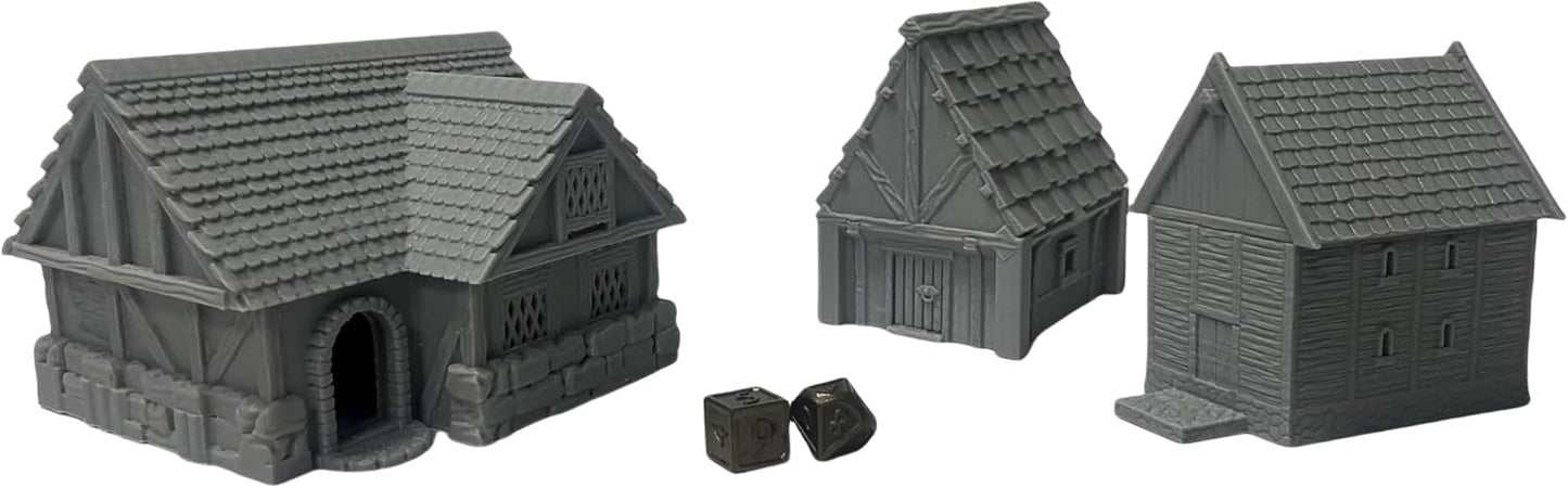 Paintable Tabletop Miniature Little Town Building Terrains Compatible with RPG War Games - 18mm Scale Dioramas Building Set Scenery with Medieval Architecture Style by HAUTICO (HVillageHouses1-1)