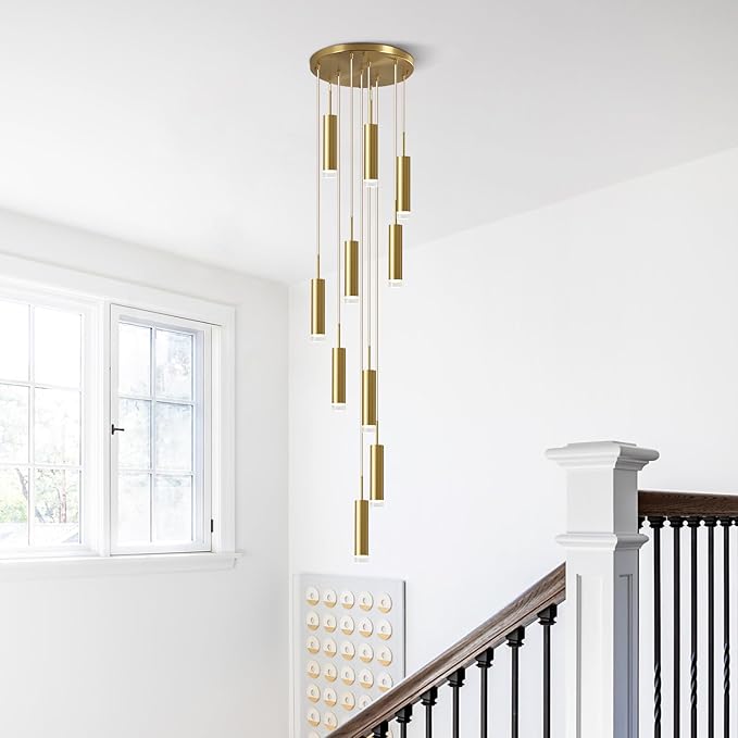 KCO Lighting Brushed Brass Mid Century Pendant Light Gold Kitchen Lights Ceiling Hanging Modern Farmhouse Pendant Lighting Large Entryway Hanging Light Fixture