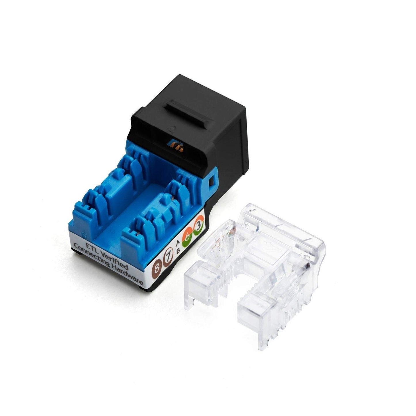 trueCABLE Cat5e Keystone Jack, Unshielded (UTP), 90 Degree Punch-Down, PoE++ (4PPoE) 100W, UL Listed, ETL Verified, ANSI/TIA Certified, Modular RJ45 Female, Black, 24 Pack