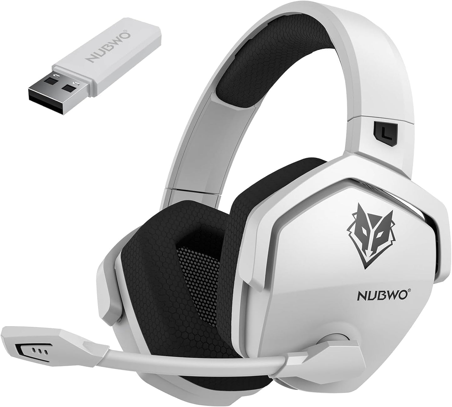 NUBWO Wireless Gaming Headset, 5.3 Bluetooth Gaming Headphones for Ps5, Ps4 Fortnite & Call of Duty/FPS Gamers, PC, Ns, 2.4GHz Headphone with 100Hr Battery, Flip Noise Canceling Microphone - White