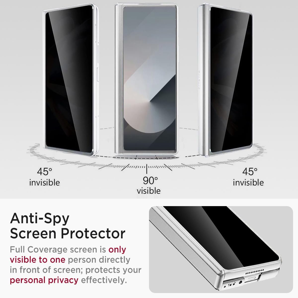 Miimall for Z Fold 6 Case with Privacy Screen Protector, [Military Grade Drop Protection] Built-in Adjustable Kickstand & Magnetic Hinge Protection Shockproof Phone Case for Galaxy Z Fold 6 5G Silver