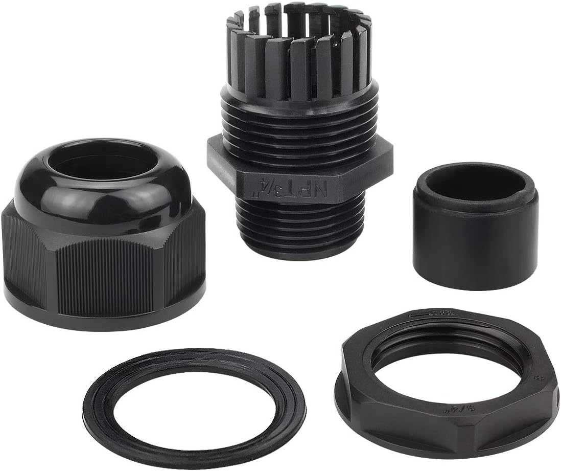 XHF 20 Pcs 3/4" IP68 Strain Relief Nylon Cord Grip Waterproof NPT Cable Glands Adjustable UL Listed and RoHS Compliant(Black)