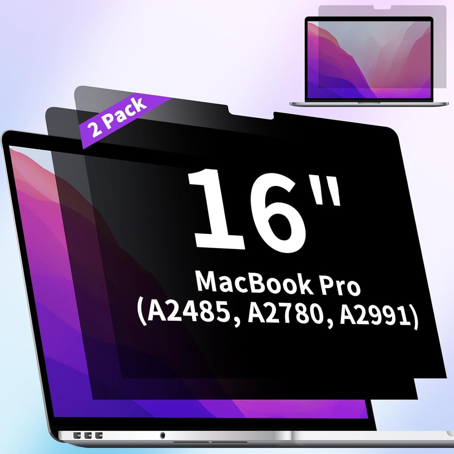 2 Pack Privacy Screen Compatible with MacBook Pro 16 Inch Screen Protector (2021-2024, M1, M2, M3, M4), Anti Blue Light Glare & Anti Scratch Computer Privacy Shield for Mac Pro 16.2"