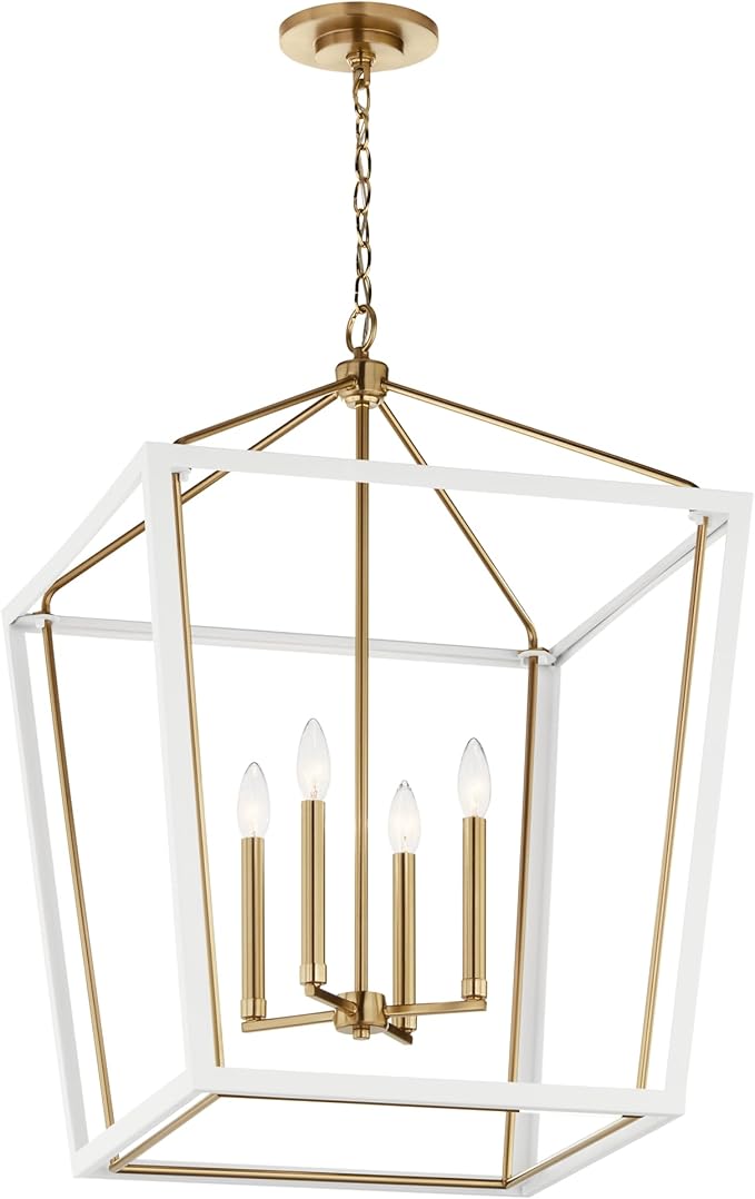 Kichler Delvin 4-Light Foyer Pendant, Updated Traditional Light with Clear Glass in Champagne Bronze and White, for 2-Story or Vaulted Foyer, Dining Room, Living Room, or Kitchen, 52620CPZWH