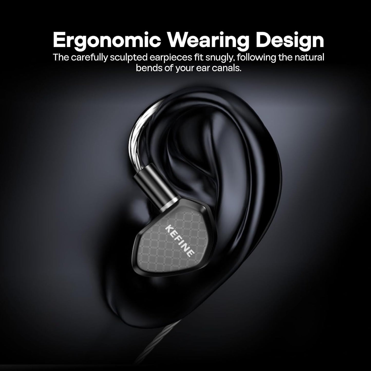 Linsoul Kefine Klean in Ear Monitor,10mm DLC Diaphragm Dynamic Driver HiFi Earphones,Wired Gaming Earbuds,Replaceable Nozzles,Detachable Silver-Plated Cable for Audiophile (No Mic 3.5mm, Black)