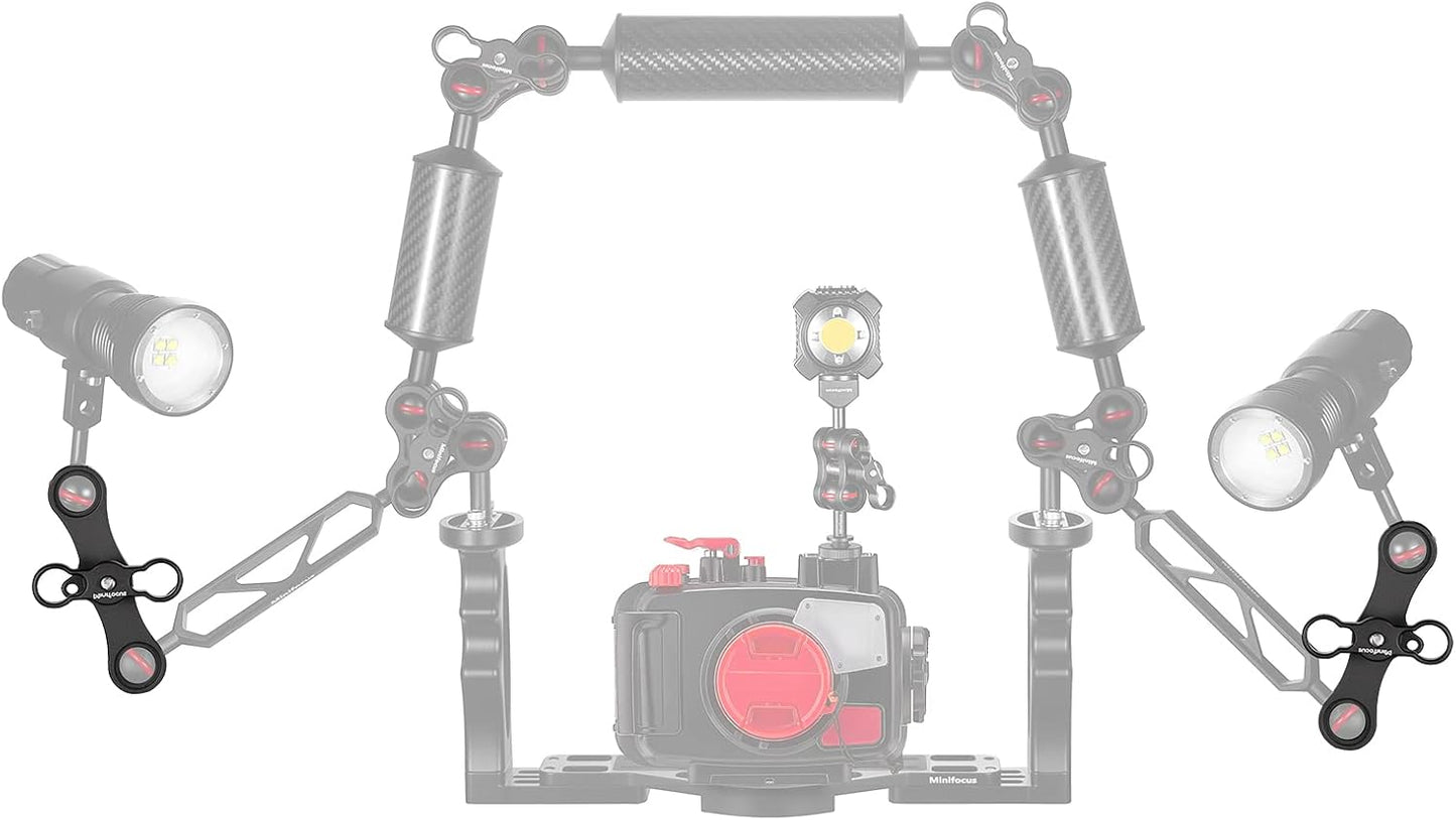 MINIFOCUS 1" Long Ball Clamp Dual Holder Mount for Underwater Photography Diving Light System, Compatible for GoPro Action Camera Flashlight Arms System(2 PCS)