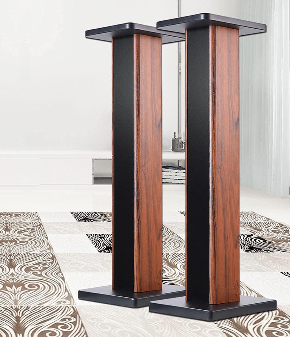 Wood Grain Speaker Stands 36 Inch Universal Floor Speaker Stand Pair Heavy Duty Hollowed Stands for Home Theater Speakers with Sand Filling Tuning Function - Pair