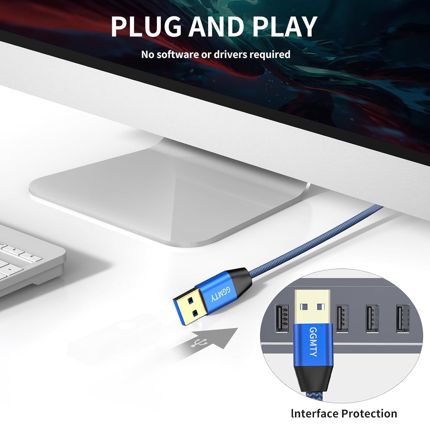 USB to USB Cable 3FT(2 Package),Durable Braidedfor USB 3.0 Male to Male Type A to Type A Cable Data Transfer Compatible with Hard Drive, Laptop, DVD Player, TV, USB 3.0 Hub, Monitor, Camera