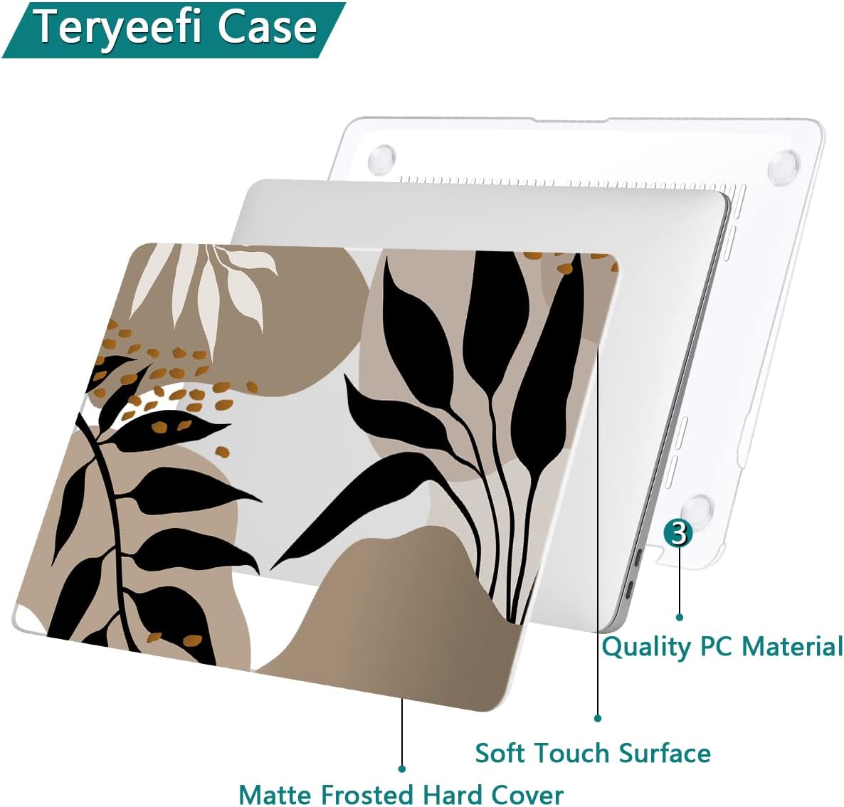 Teryeefi Compatible with 2020 MacBook Air 13 inch Case 2021 2019 Model M1 A2337 A2179 A1932, Clear Hard Shell Case & Keyboard Cover & Screen Protector for Mac Air 13 with Touch ID, Tropical Leaves