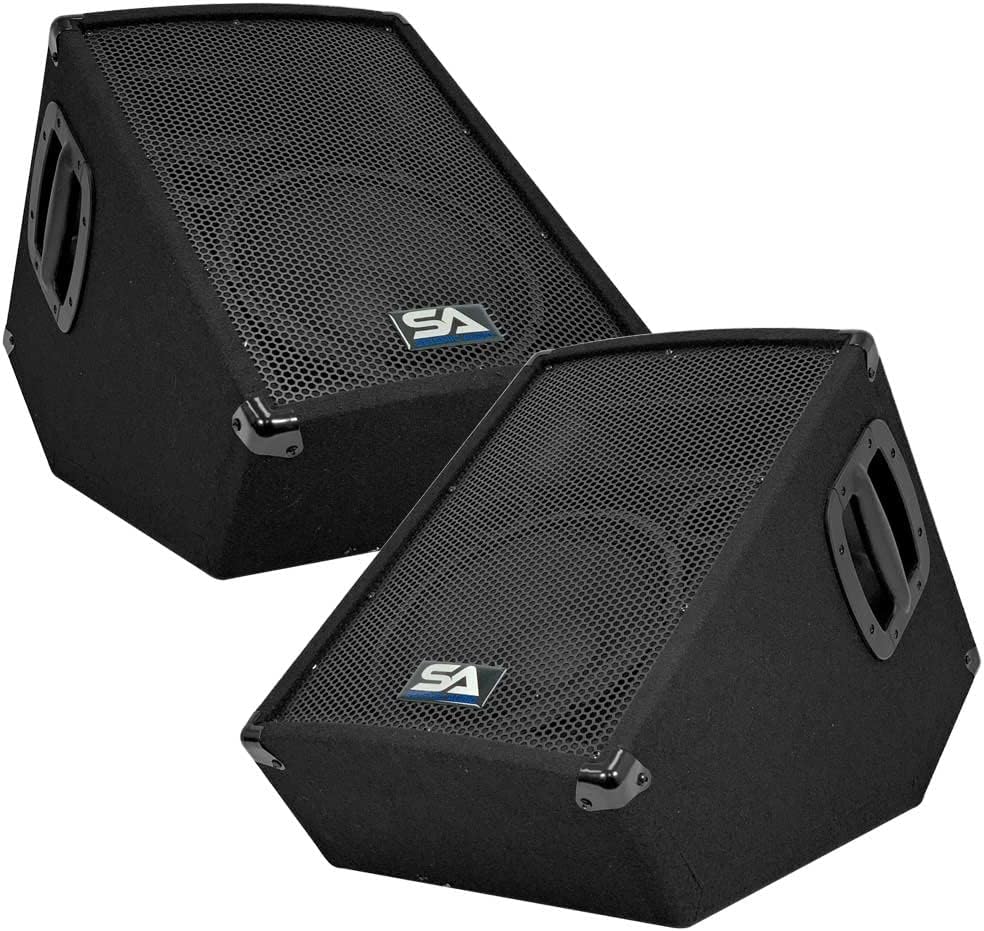 Seismic Audio - SA-10MT-PW-Pair - Pair of Powered 2-Way 10" Floor / Stage Monitor Wedge Style with Titanium Horns