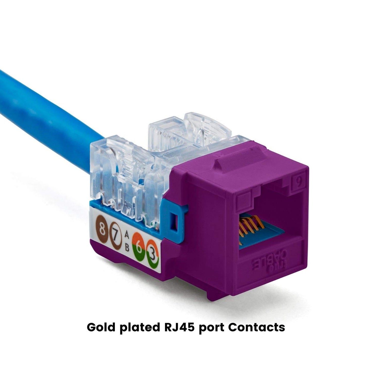 trueCABLE Cat6 Keystone Jack, Unshielded (UTP), 90 Degree Punch-Down, PoE++ (4PPoE) 100W, UL Listed, ETL Verified, ANSI/TIA Certified, Modular RJ45 Female, Purple, 12 Pack