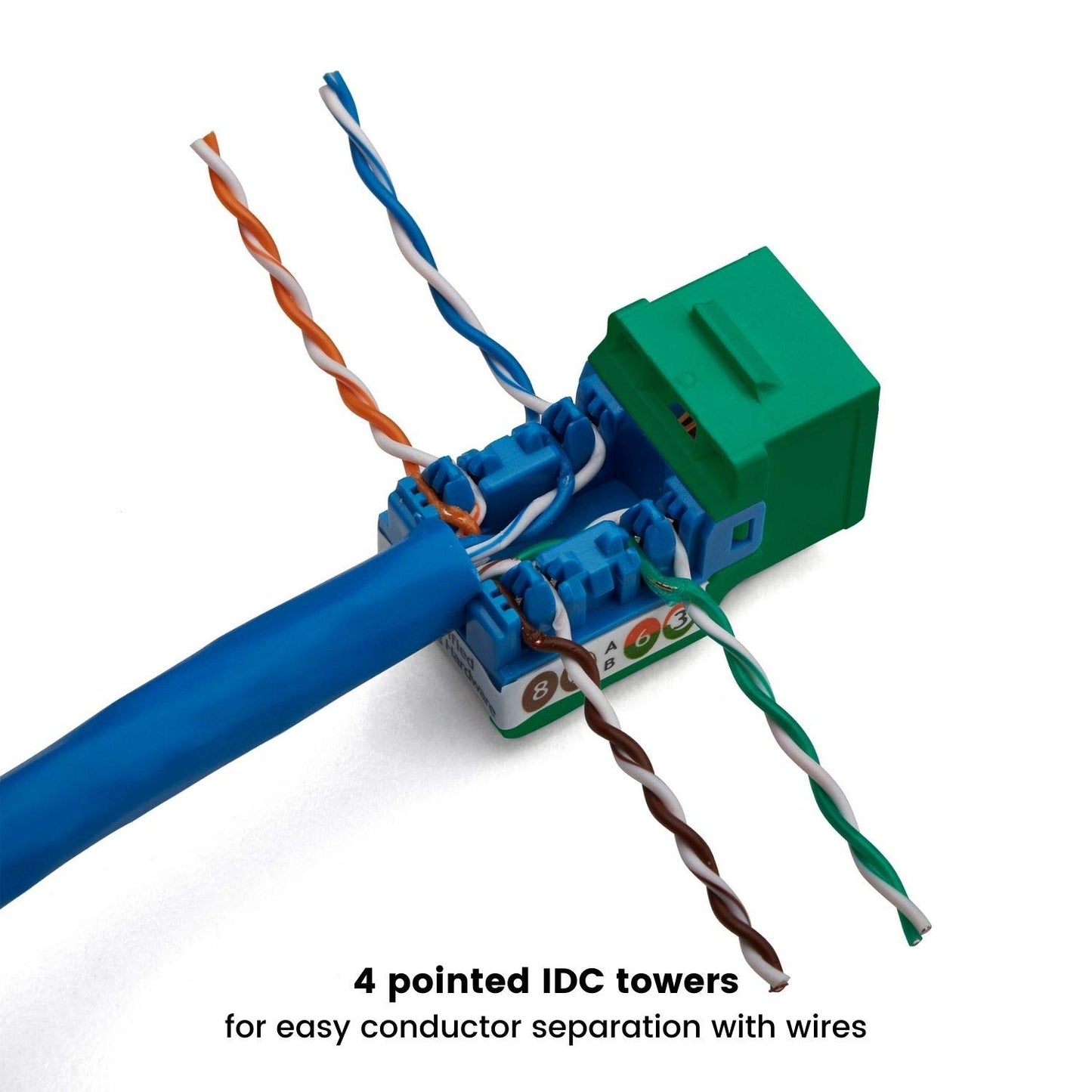 trueCABLE Cat6A Keystone Jack, Unshielded (UTP), 90 Degree Punch-Down, PoE++ (4PPoE), UL Listed, ETL Verified, ANSI/TIA Certified, Modular RJ45 Female, Green, 12 Pack