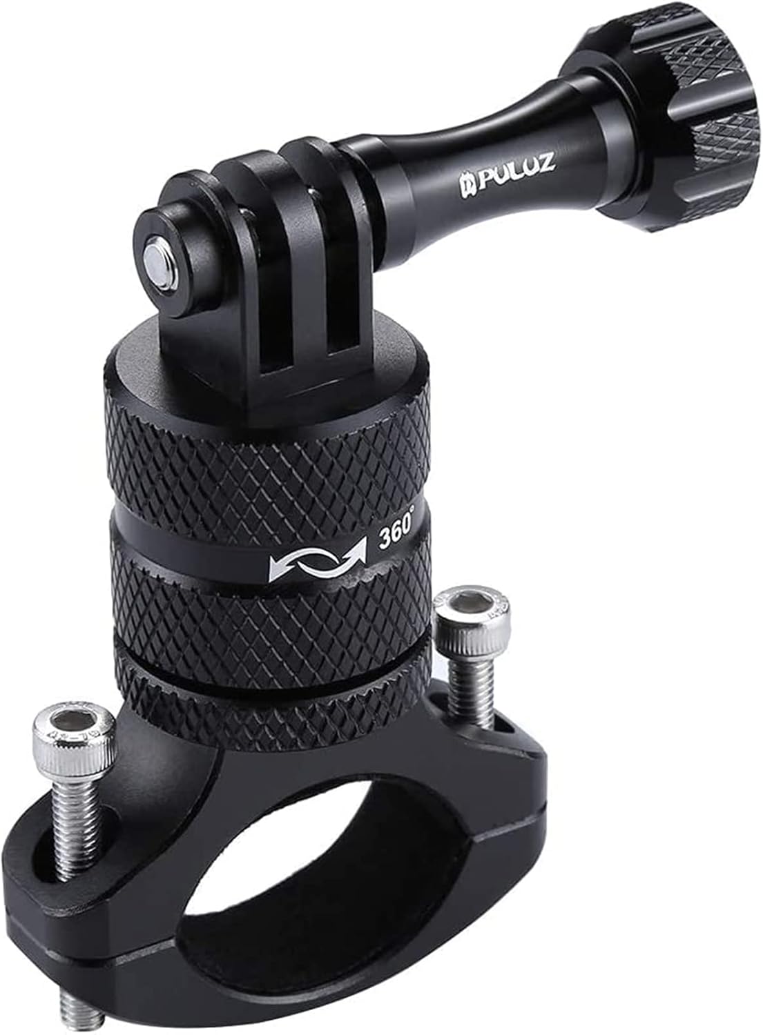 PULUZ Bike Camera Handlebar Mount for Gopro Hero 12/11/10/9/8/7/6 Bike Motorcycle Mount Clip, 360 Degree Rotation Aluminum Bicycle Bracket for DJI OSMO Action&Xiaoyi Camera