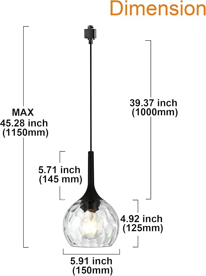 VINLUZ 3 Pack H-Type Matte Black Track Lighting Pendant Industrial Kitchen Island Lighting with Round Ribbed Glass Shades, Hanging Chandelier for Dining Room