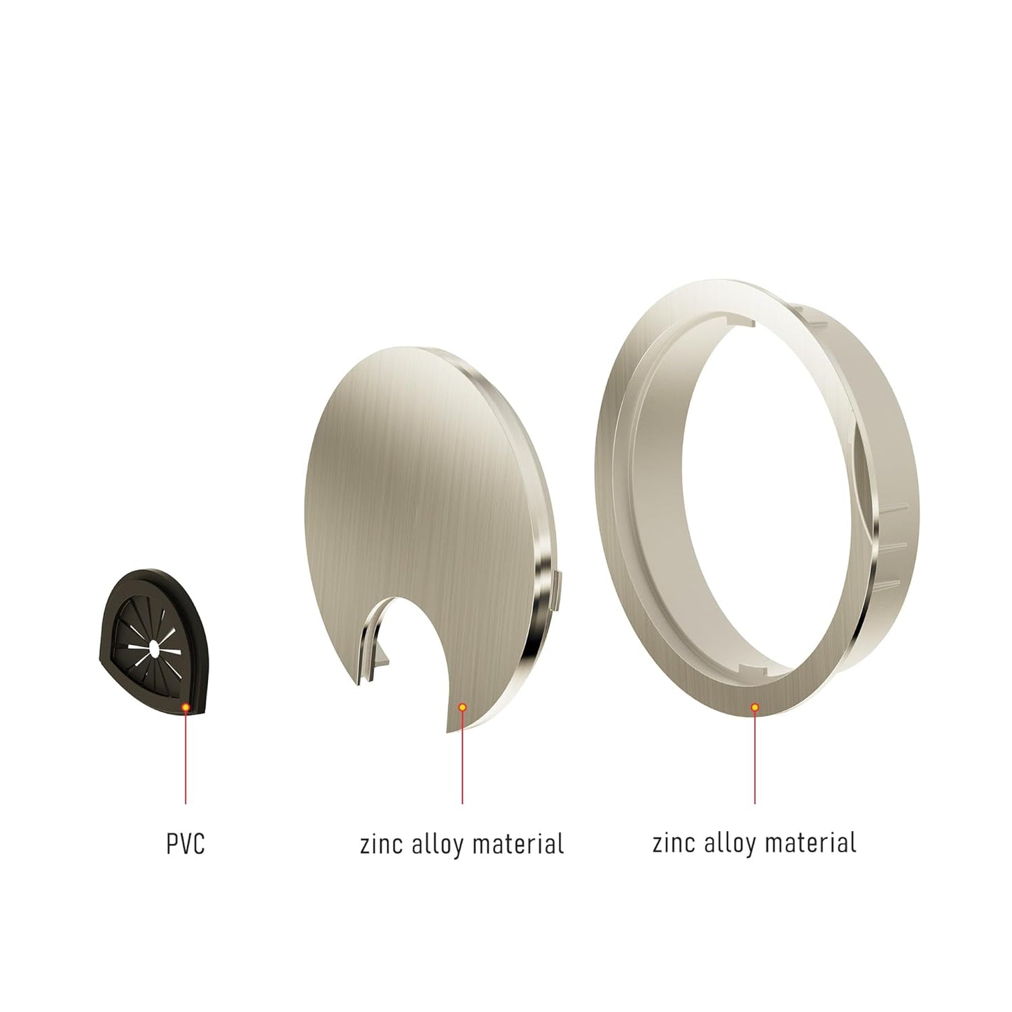2 Pack Desk Grommet 2-1/8 Inch 53mm, Zinc Alloy Computer Desk Wire Hole Cover, Office Desktop Cord Cable Hole Metal Ring, Brushed Silver