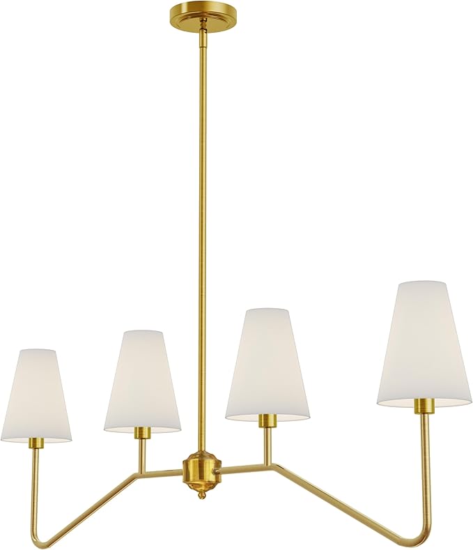 Electro bp;47" W 4-Light Linear Kitchen Island Lighting Fixture Classic Chandeliers Polished Gold with White Linen Shades for Dining Table,E12,160W