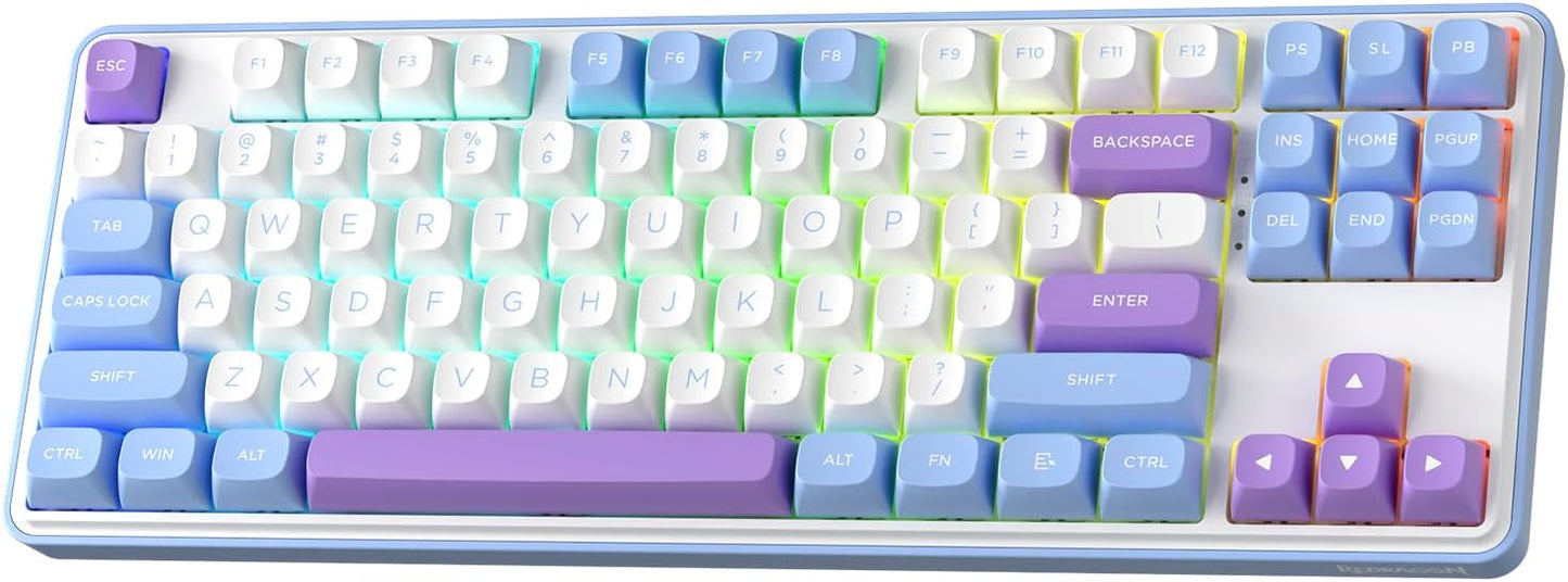 Redragon K707 PRO 80% Wireless Gasket RGB Gaming Keyboard, 3-Modes 87 Keys TKL Mechanical Keyboard w/Hot-Swap Socket, PBT Round Keycaps & 5-Layer Noise Dampening, Custom Linear Switch