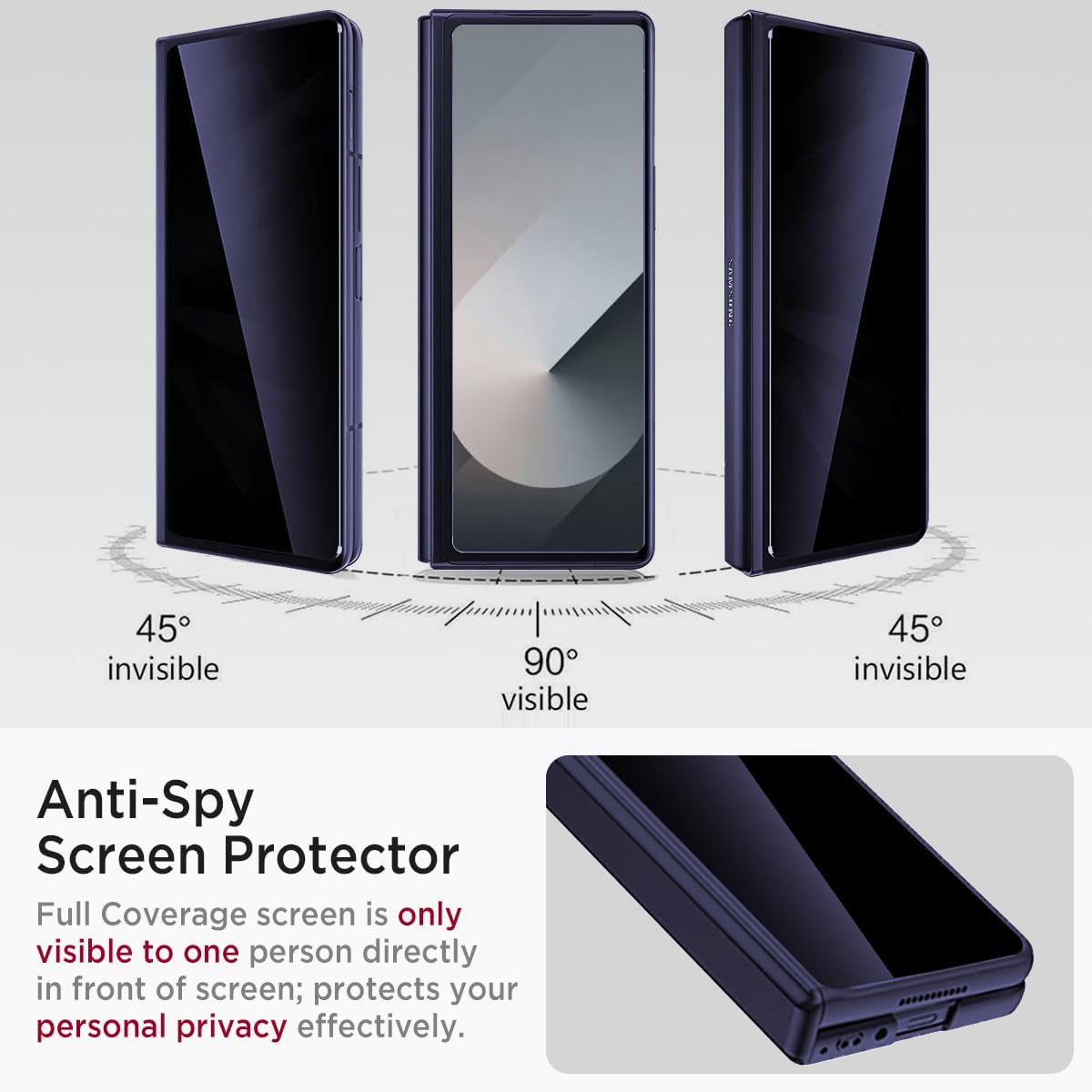Miimall for Z Fold 6 Case with Privacy Screen Protector, [Military Grade Drop Protection] Built-in Adjustable Kickstand & Magnetic Hinge Protection Shockproof Phone Case for Galaxy Z Fold 6 5G Navy