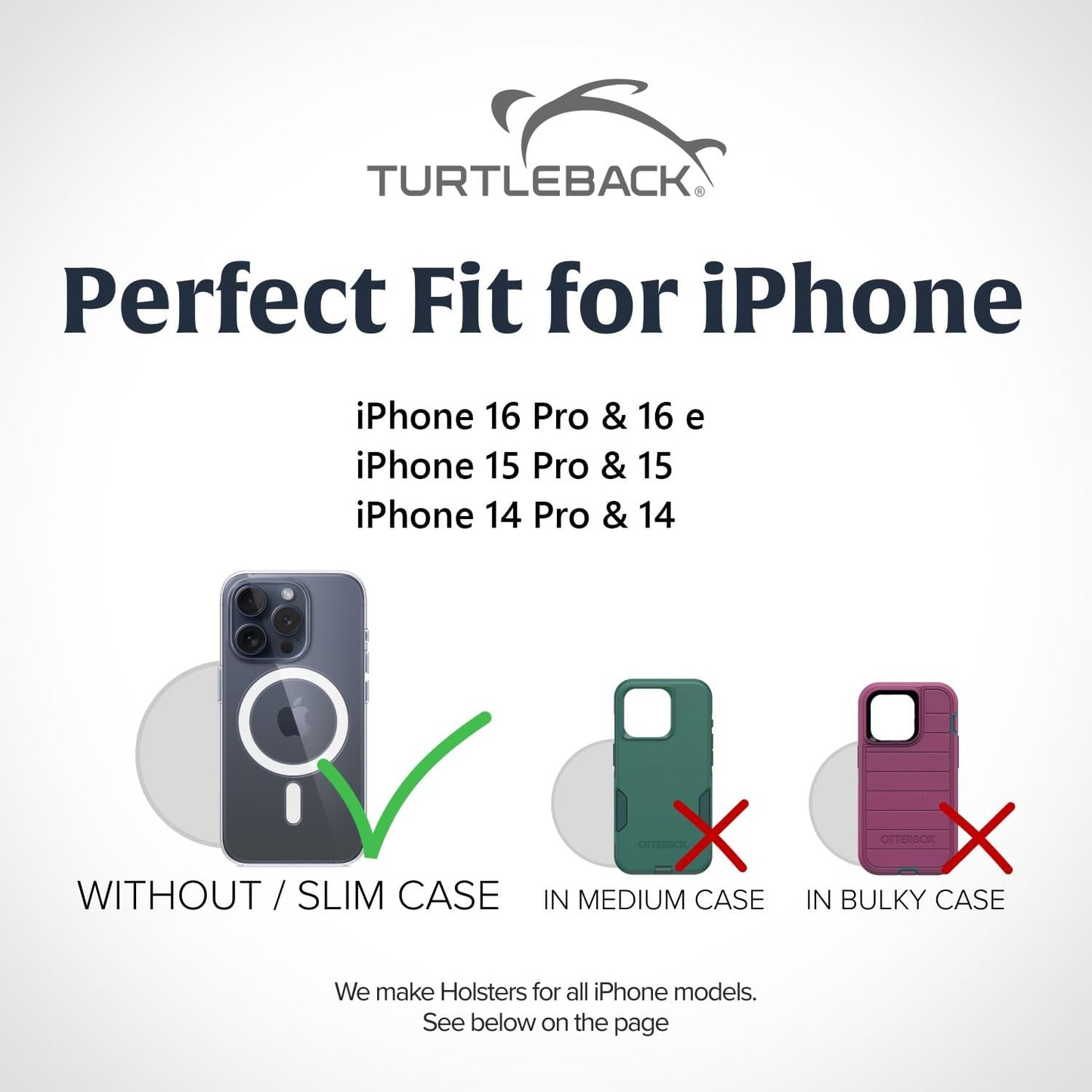 Turtleback Belt Clip for iPhone 16 Pro, 16e, 15 pro 14 Pro 13 Pro -Small- Fits w/Slim MagSafe Style Cases - Premium Black Leather, Horizontal Belt Holder, Magnetic Closure HD Rotating Belt Clip