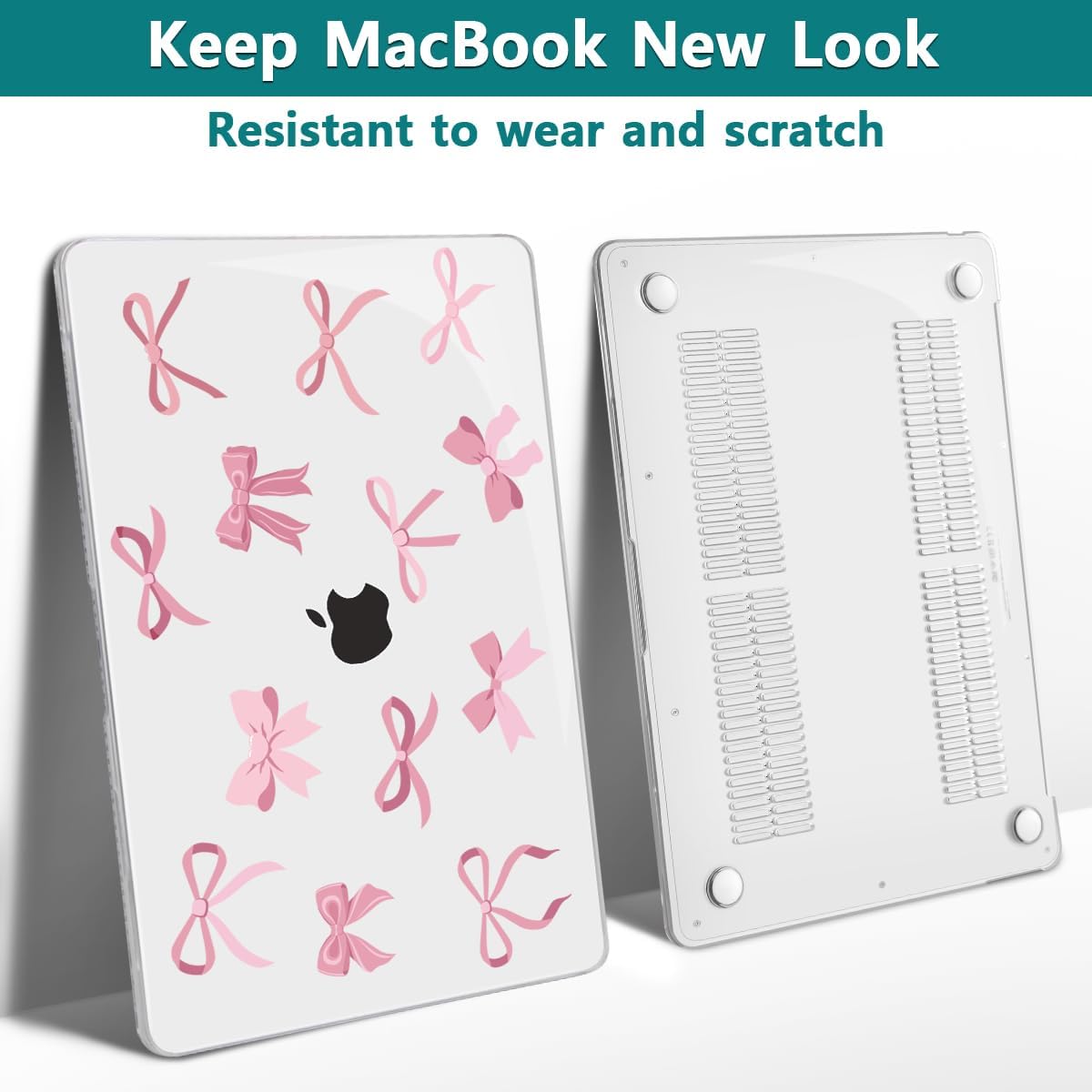 Teryeefi Case for MacBook Air 13 inch M1 A2337 A2179 A1932 2018 2021 2020 2019 2018 Release, Plastic Hard Shell Case & Keyboard Cover & Screen Protector, Cute Pink Bows