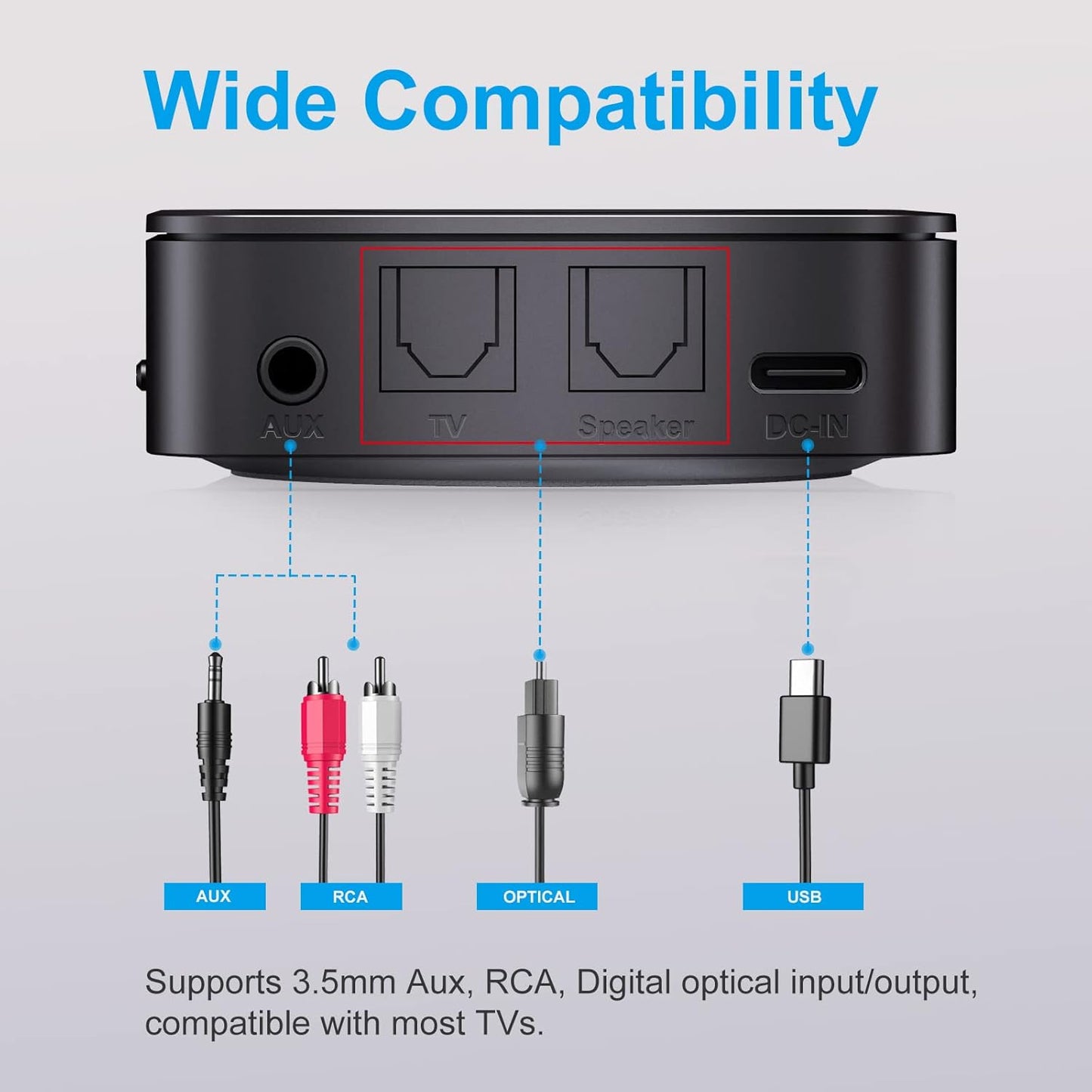 ZIOCOM Bluetooth Transmitter for TV, Wireless Bluetooth Adapter for TV/PC/Speaker/Home Stereo (Optical, 3.5mm Aux, RCA), Pairs 2 Devices Simultaneously